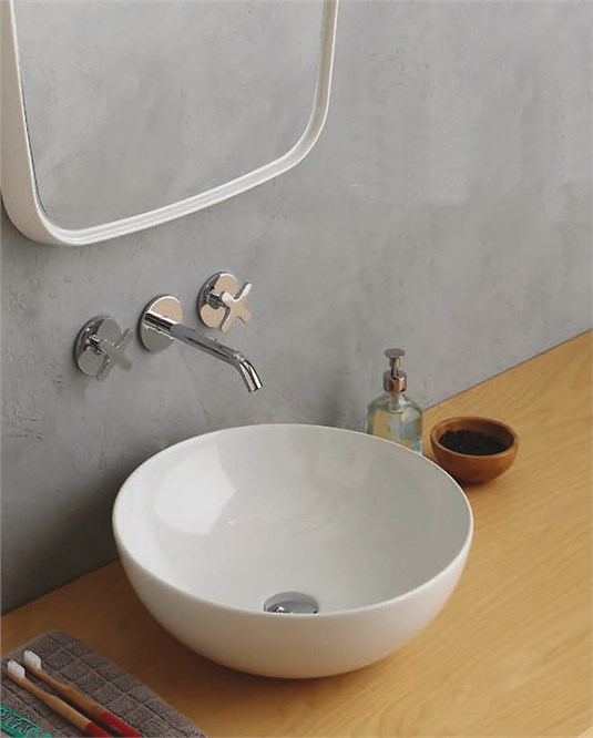 Lavabo da appoggio NT2430 di colata minerale - 42 x 42 x 11 cm - bianco  opaco